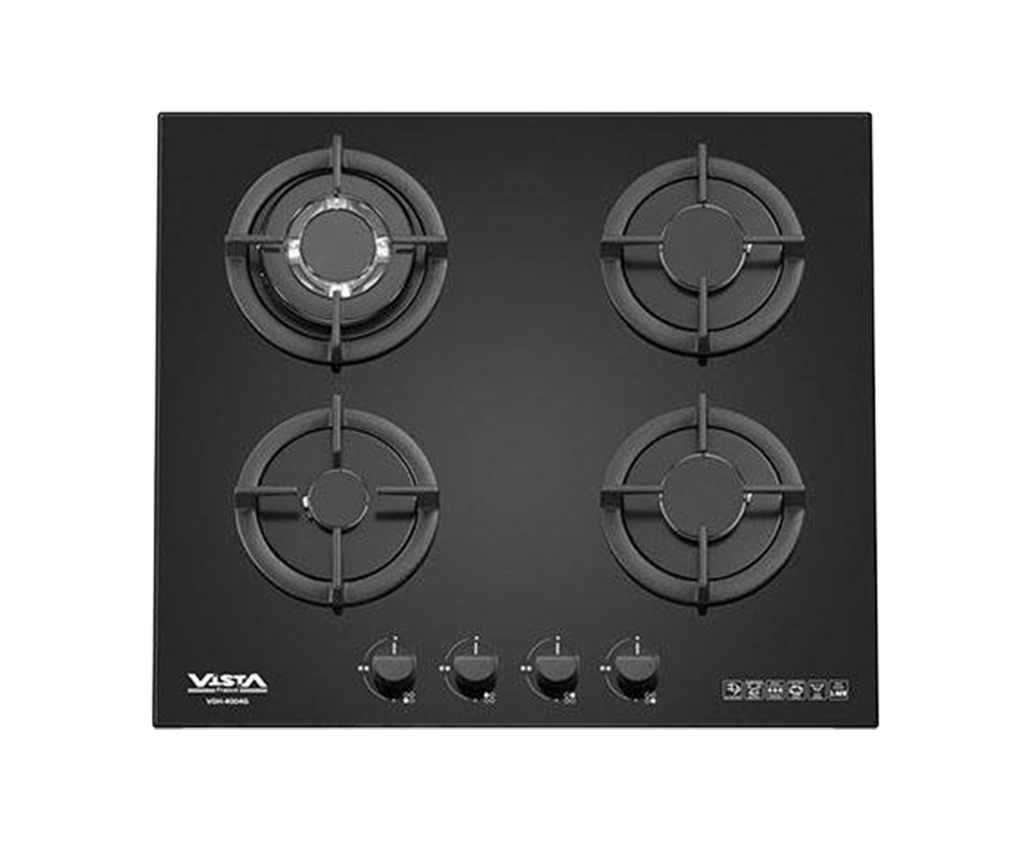 TABLE DE CUISSON 4 FEUX EN VERRE NOIR VISTA VGH4004G