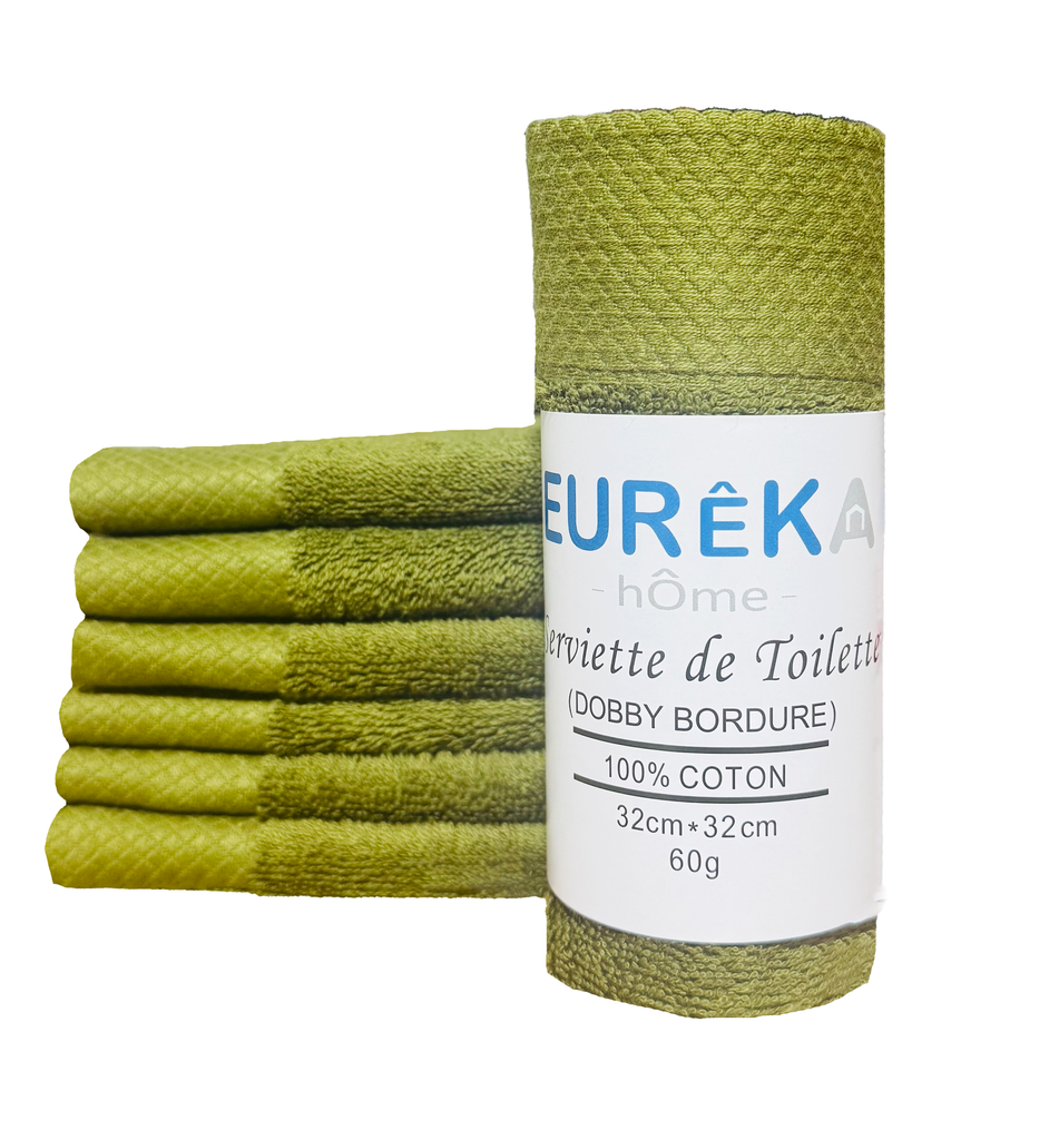BD33DB Serviette avec Bordure Dobby 32X32 60GR Col: DARK BROWN (VERT KHAKI)
