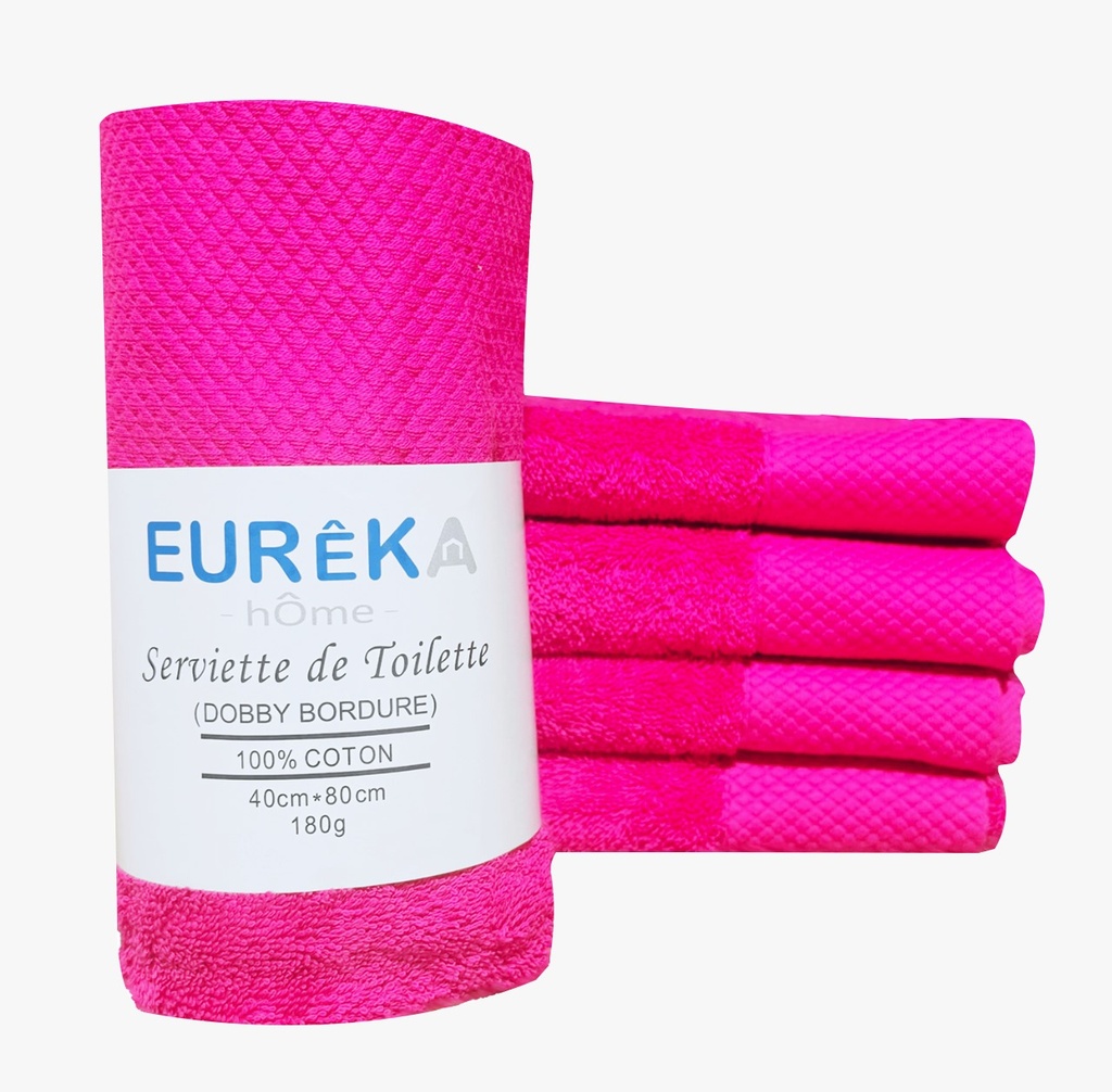 LM. BD48RF Serviette avec Bordure DOBBY 40X80 180GR COL:ROSE FONCE