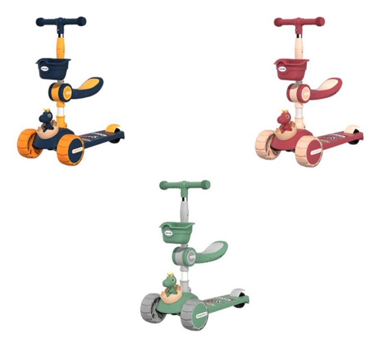 TROTTINETTE PLIABLE AVEC SIEGE RABATTABLE AMOVIBLE-FREIN ROUE ARRIERE- ROUES LUMINEUSES- 3 roues (8pcs). KST P1001