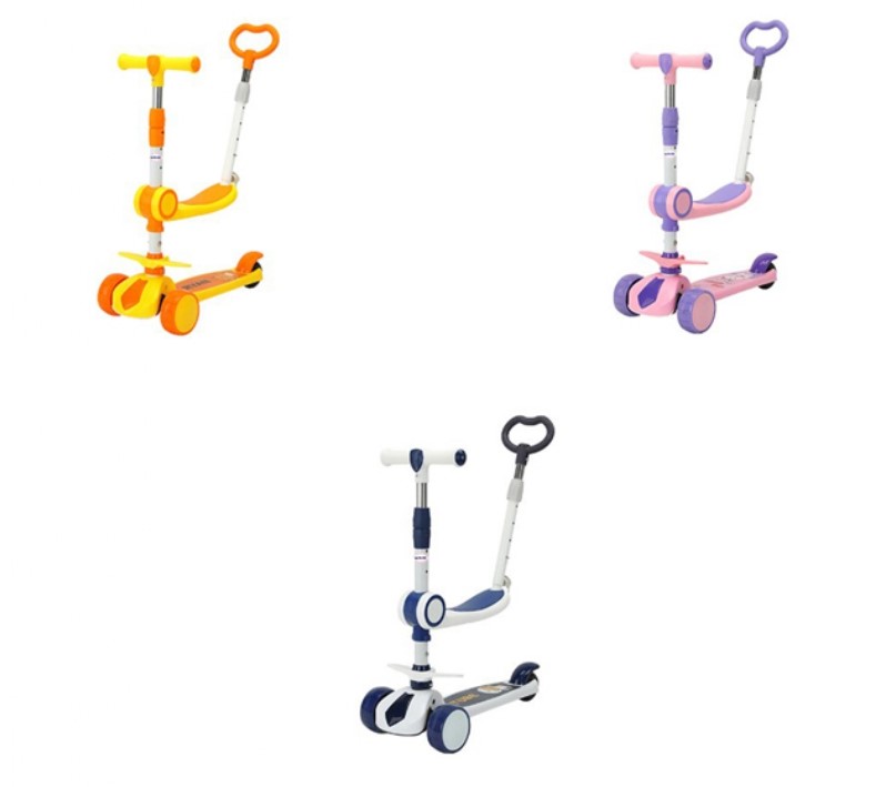 TROTTINETTE PLIABLE AVEC SIEGE RABATTABLE AMOVIBLE ET BARRE DE POUSSE PARENTALE- FREIN ROUE ARRIERE- ROUES LUMINEUSES- 3roues (6pcs) V RIDE. KST R1001