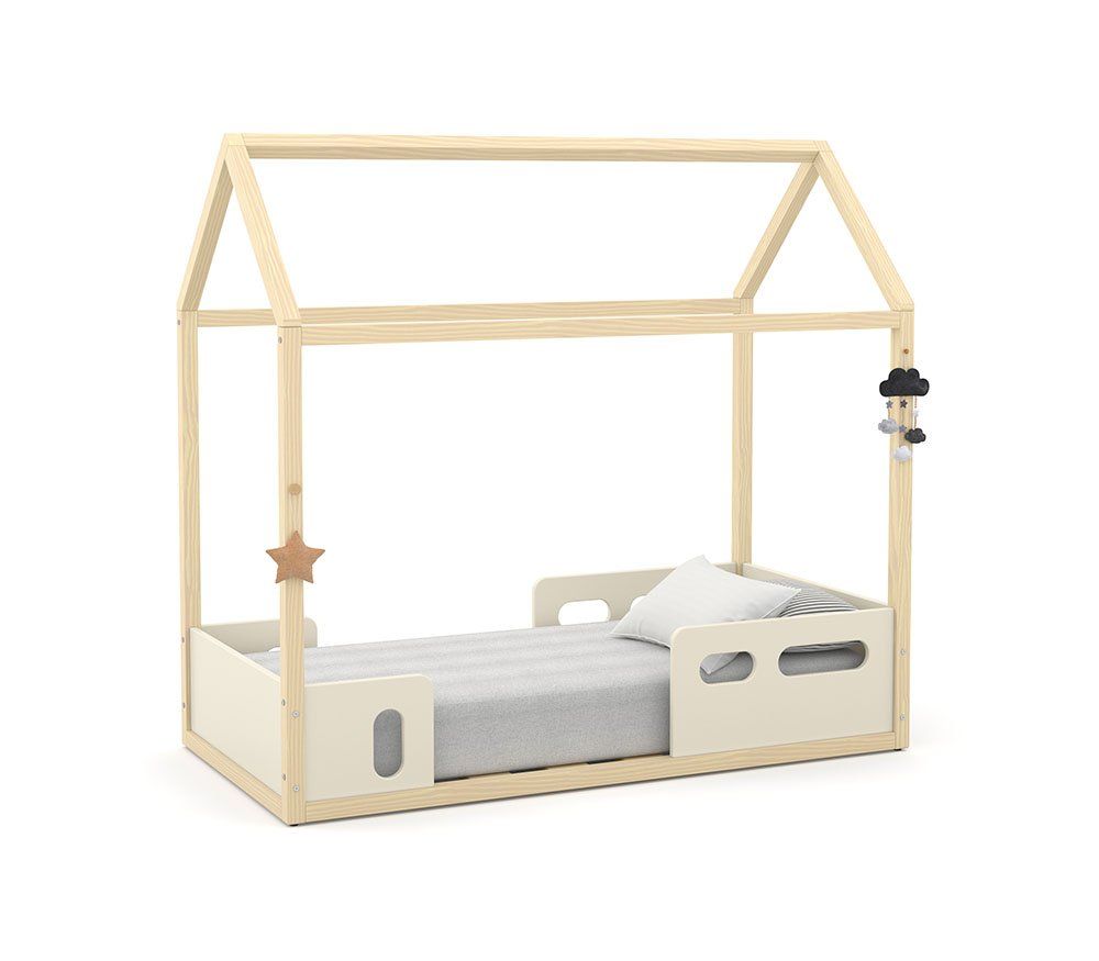 MINI CAMA LIV LAQUEADO OFF WHITE/NATURAL MATIC. 51466