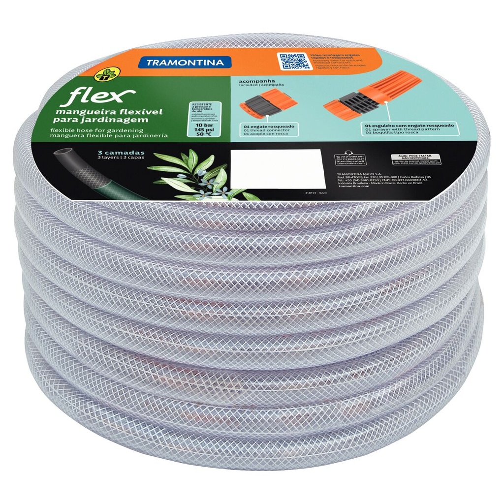 OT. TUYAU D'ARROSAGE FLEXIBLE, 20M, AVEC RACCORDS 79182/206 TRAMONTINA