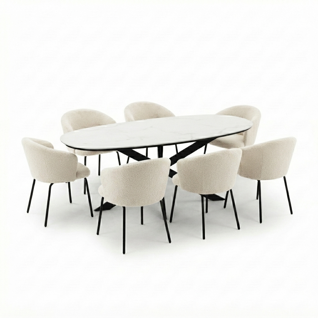 TABLE SALLE A MANGER ARK-DC7094 (ARKT23031)+ 06 CHAISES ARK-DC23016 COL 02 BLANC ARKEMIX 1820*730*100