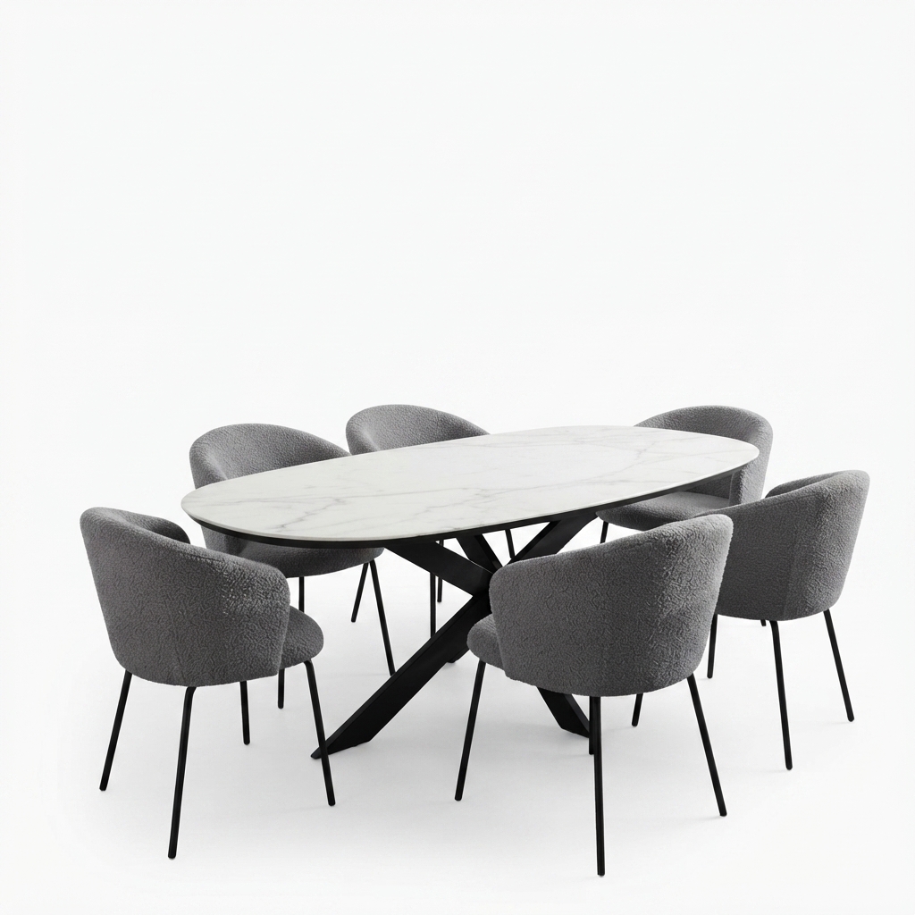 TABLE SALLE A MANGER ARK-DC7094 (ARKT23031) + 6 CHAISE ARK-DC23016 COL 11 GRIS ARKEMIX 1820*730*100