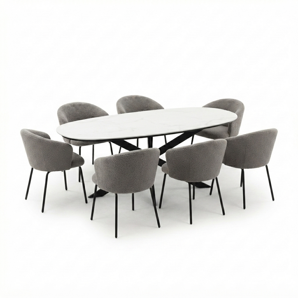 TABLE SALLE A MANGER ARK-DC7094 (ARKT23031) + 6 CHAISE ARK-DC23016 COL 11 GRIS ARKEMIX 1820*730*100