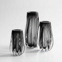 BX127 LOT DE 3 VASE EN VERRE NOIR FUME