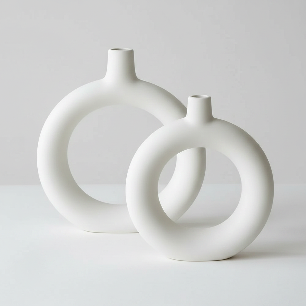 BX150 LOT DE 2 VASE ANNEAU BLANC