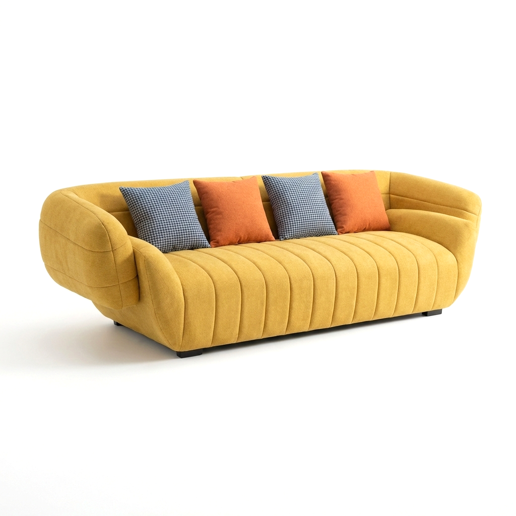 MB. 109 / 1035-11 SOFA 3 PLACES 2,5M JAUNE AVEC 4 COUSSINS