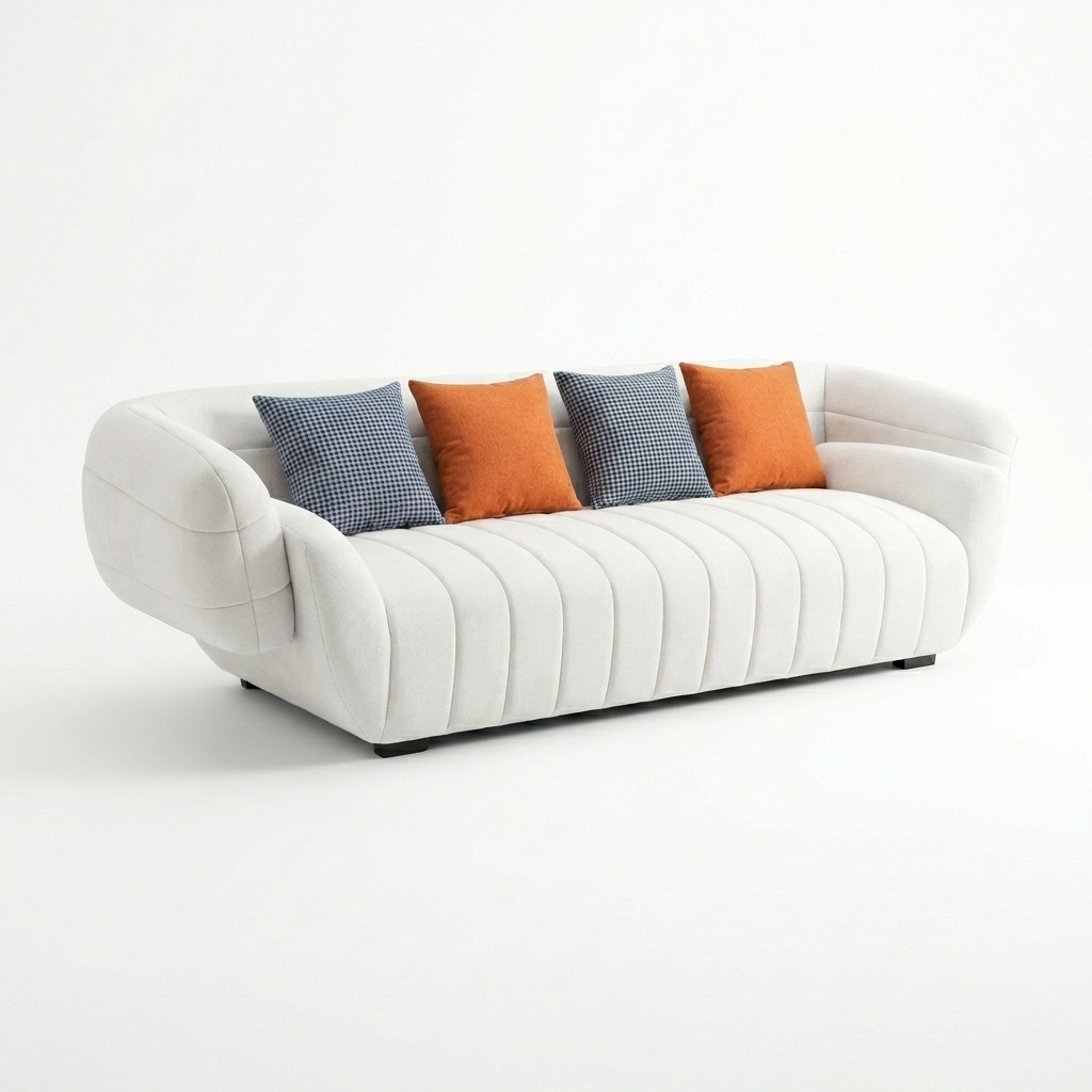 MB. 109 / 1035-6 SOFA 3 PLACES 2,5M BLANC AVEC 4 COUSSINS