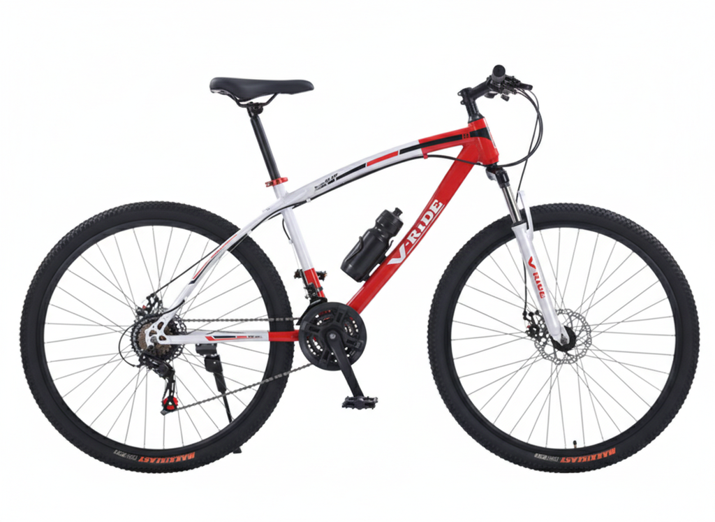 VELO. MTBR1-29 VTT 29 - AMORTISSEUR AVANT - 24 VITESSES - FREIN A DISQUE - ROUGE/NOIR/VERT/JAUNE V RIDE 