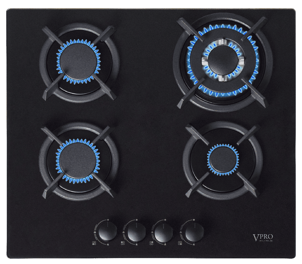 VPPCG6040GBK PLAQUE DE CUISSON ENCASTRABLE/A POSER - 04 FEUX - BLACK GLASS BRAND VPRO FRANCE