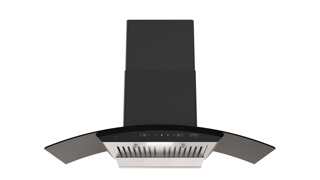 VPHTE92BK HOTTE ASPIRANTE 90CM VERRE NOIR - 3 VITESSES - PUISSANCE 600M3/H - ECLAIRAGE LED - COMMANDE TACTILE A DETECTION GESTUELLE -  AFFICHAGE LED -190W BRAND VPRO FRANCE