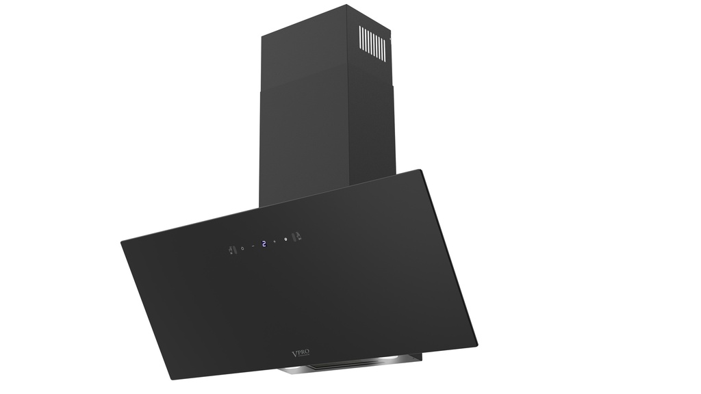 VPHTE94GBK HOTTE ASPIRANTE VERTICAL 90CM VERRE NOIR - 3 VITESSES - PUISSANCE 750M3/H - ECLAIRAGE LED - COMMANDE TACTILE A DETECTION GESTUELLE - AFFICHAGE LED -240W BRAND VPRO FRANCE