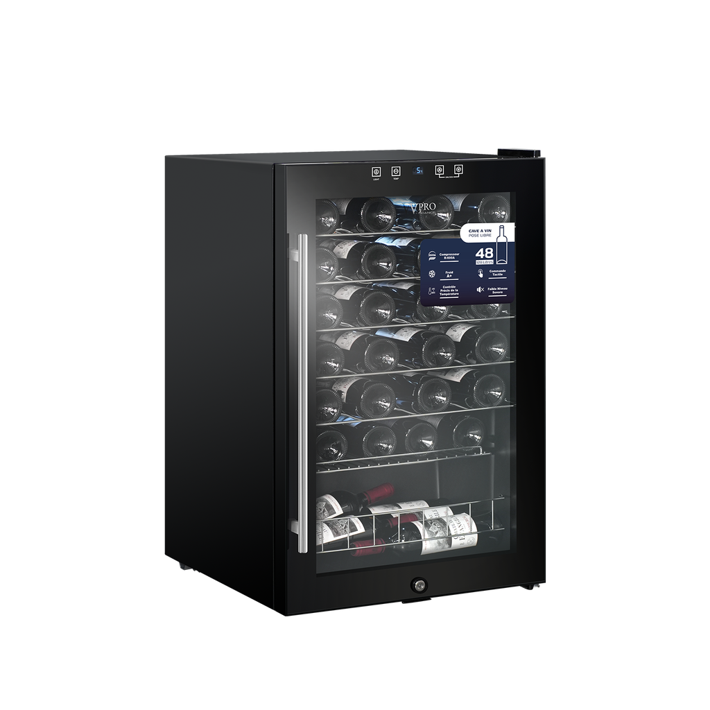 VPRDV130CBK CAVE A VIN 48 BOUTEILLES (128L) - ETAGERES EN CHROME -NOIR BRAND VPRO FRANCE