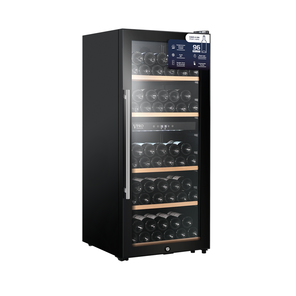 VPRDV210CBK CAVE A VIN 96 BOUTEILLES (204L) - DUAL ZONE - ETAGERES EN BOIS -NOIR BRAND VPRO FRANCE