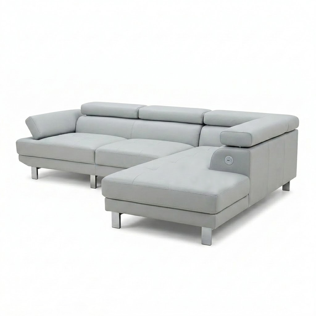 MB. ARK-KANSAS RHF 2S+CHAISE RHF LEATHER AIR 830-04 MIST GREY + USB PORT 2S 183X85X85C RIVIERA