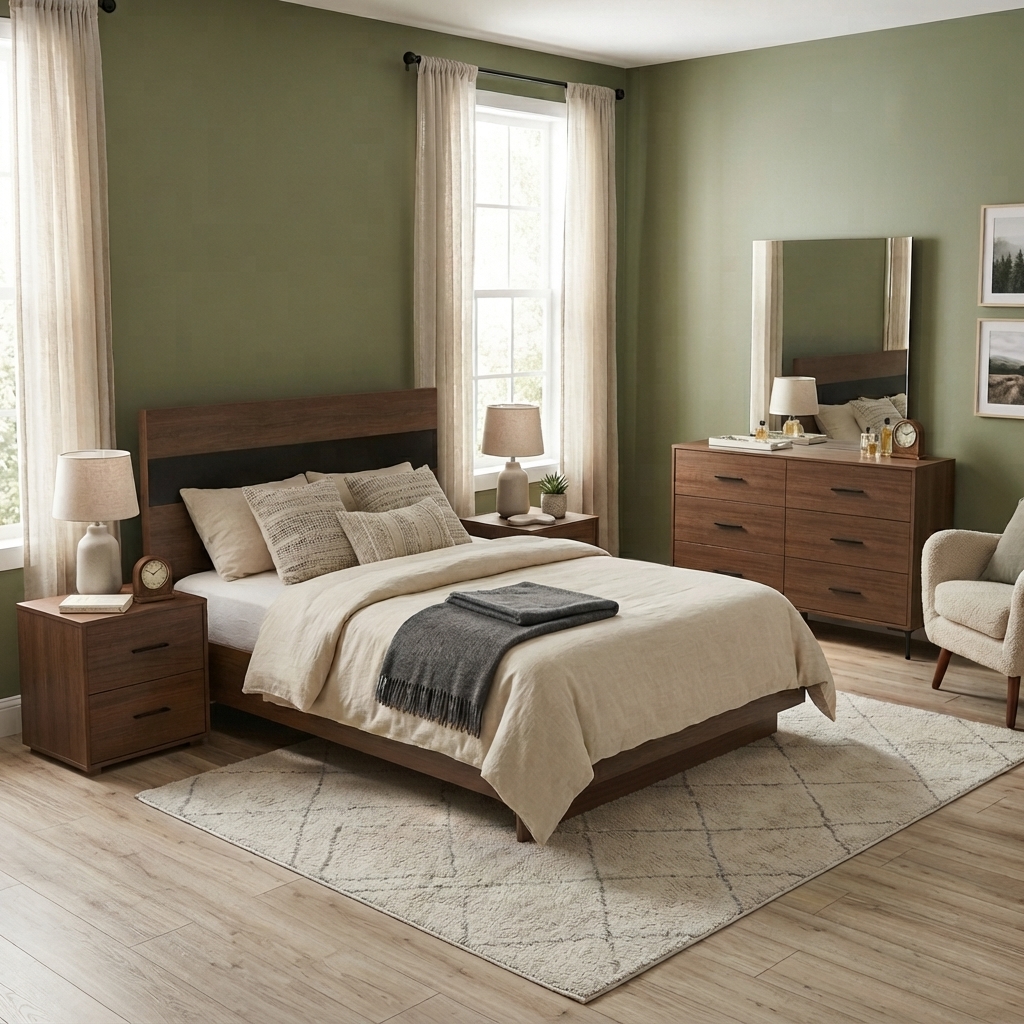MB. ROM1999E ROME - ENSEMBLE CHAMBRE À COUCHER KING SIZE POUR MATELAS 180X200 (NON INCLUS) + COMMODE À 6 TIROIRS AVEC MIROIR + 2 TABLES DE CHEVET PRIMAVERA 