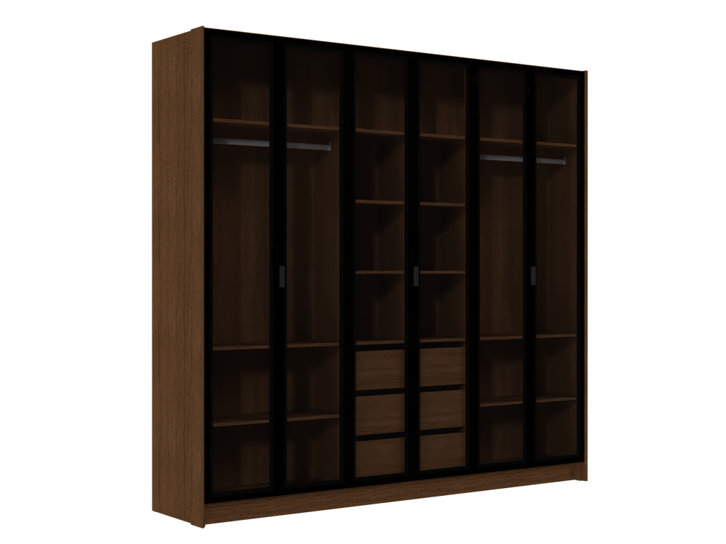 MB. VEN16-163 VENEZA - ARMOIRE À 6 PORTES AVEC 6 PORTES EN VERRE FUMÉ ET 3 TIROIRS (SANS MIROIR NI PIEDS) PRIMAVERA 