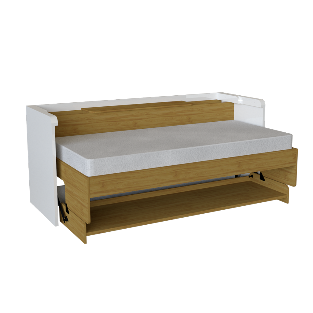 MB. FHSO-388 FIRST - LIT SIMPLE / BUREAU AVEC COFFRE, PRISE DE LECTURE ET PORTS USB-C AVEC VERROUILLAGE DE SÉCURITÉ, BASE DE LIT RÉVERSIBLE DE COULEUR POUVANT ÊTRE UTILISÉE COMME TABLEAU PRIMAVERA 