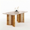 MB. LUMA DINING TABLE CURVED BEVELED TOP WITH GLASS 1700X900X30mm - TOP CEDAR/OFF WHITE 36184254 DJ MOVIES