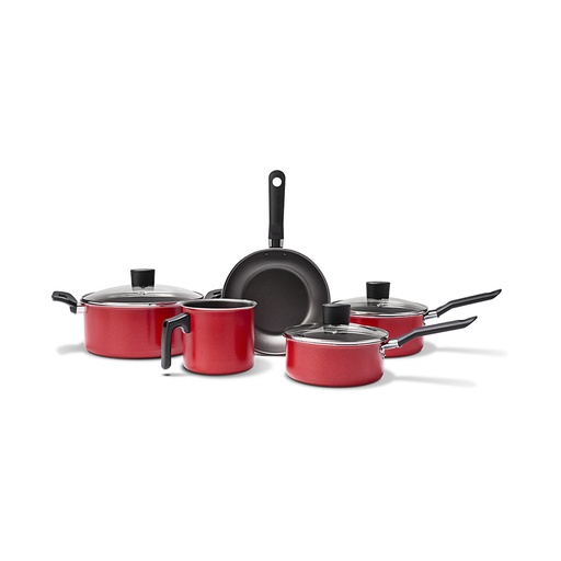 [7001/104] GARLIC LINE-ALUMINUM 5PCES COOKWARE SET RED. 7001/104 BRINOX