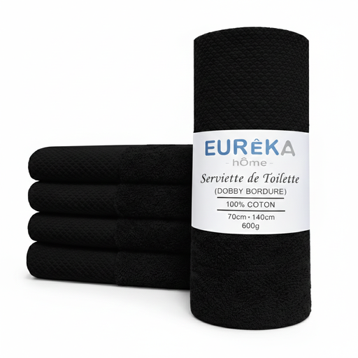 [GF10/002/19] LM. BD71BK Serviette avec Bordure Dobby 70X140 600GR COL:BLACK