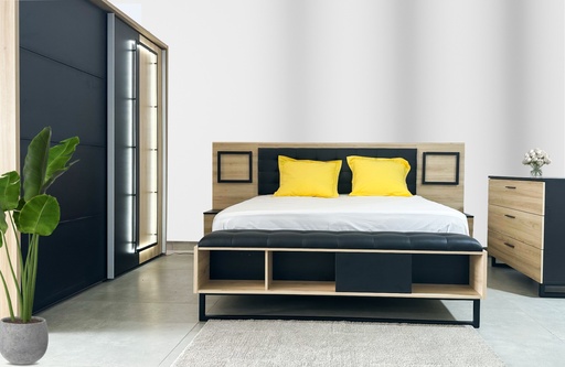 [SIRIUS CROWN] COMMODE DBLE TIRROIR + LIT 160X200 + 2 CHEVETS-ARMOIRE 2PORTES COULISSANTES. SIRIUSCROWN