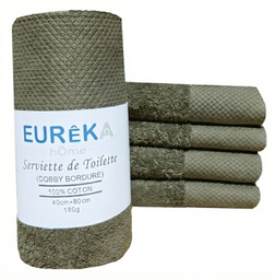 LM. BD48DBR Serviette avec Bordure DOBBY 40X80 180GR COL:DARK BROWN (VERT KHAKI)