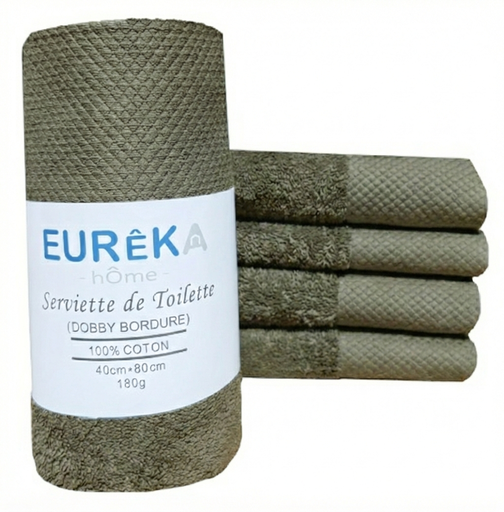 [BD48DBR  GF 07/038/23] LM. BD48DBR Serviette avec Bordure DOBBY 40X80 180GR COL:DARK BROWN (VERT KHAKI)