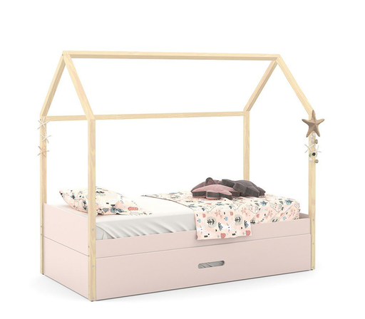 [51358] MINI CAMA LIV LAQUEADO ROSE/NATURAL MATIC. 51358