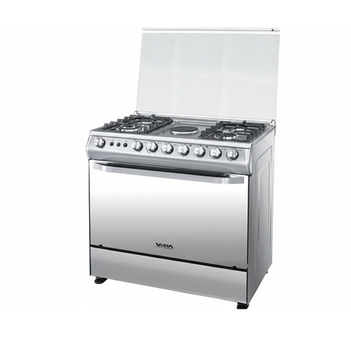 [VGEF5024XGRL] EL. CUISINIERE A GAZ 4F+1 ELECTRIQUE- 90X60- FOUR A GAZ 120L- ROTISSERIE-LAMPE-INOX VISTA. VGEF5024XGRL