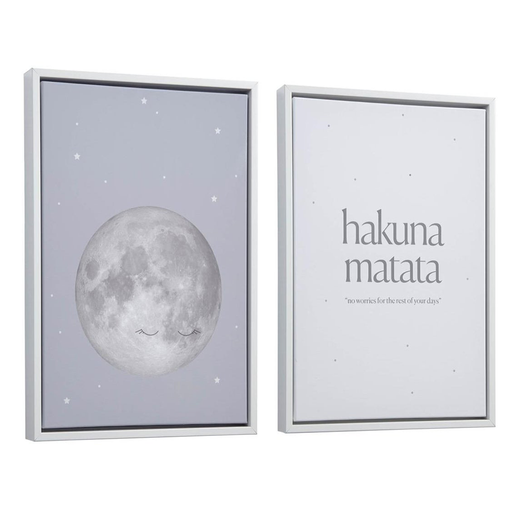 [AA7934] Lot de 2 tableaux LUDMILA en bois blanc lune grise AA7934 KAVE HOME