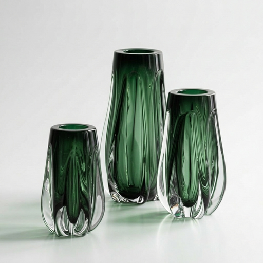[BX126] BX126 LOT DE 3 VASE EN VERRE VERT FUME
