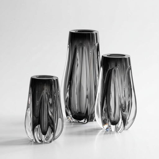 [BX127] BX127 LOT DE 3 VASE EN VERRE NOIR FUME