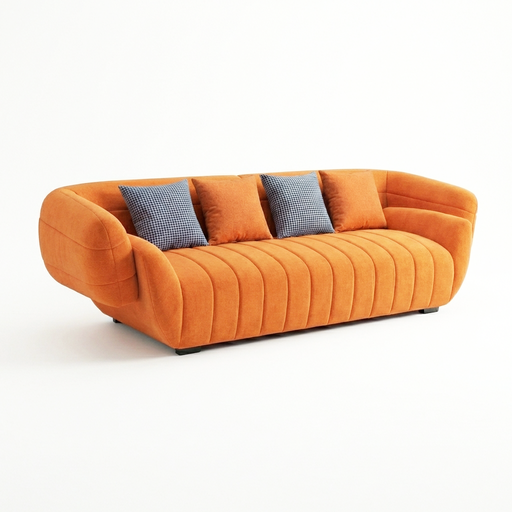 [109 / 1035-27] MB. 109 / 1035-27 SOFA 3 PLACES 2,5M ORANGE AVEC 4 COUSSINS